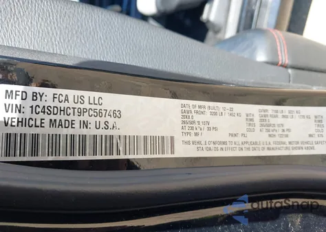 2023 Dodge Durango R/T Plus Rwd из США, поврежденный, VIN 1C4SDHCT9PC567463